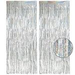 Silver Foil Fringe Tinsel Backdrop Glitter - GREATRIL Party Streamers Backdrop Curtains for Birthday/Prom/New Year/Bachelorette Party/Christmas/Disco Dancing Ball Decorations - Pack of 2