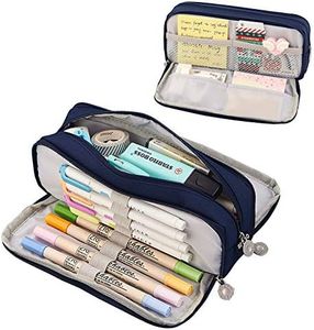 Coolzon Trousse Scolaire avec 3 Compartiments,Trousse à Crayons de Grande Capacité Sac à Crayons école Papeterie Organisateur Trousse à Maquillage pour Filles Garçons étudiants,Bleu Foncé