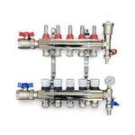 Wärmer System 5 Port Underfloor Heating Complete Manifold with Pipe Connections, Ball Valves, Automatic Air Vent and Pressure Gauge End Unit (15mm eurocone)