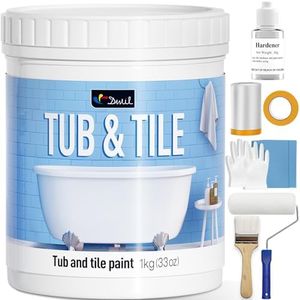 DWIL Tub and Tile Refinishing Kit, Quick-Dry Tile Paint for Wall & Floor, Sink Bathtub Paint for Bathroom, Kitchen, Toilets, Water Based, Semi-Gloss White, 50-55sq.ft