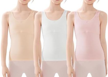 Happy Cherry Training Bras for Girls 10-12 with Padding Teen Cotton Long Undershirts Tween Seamless Tank Tops Pack of 3