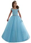 Junguan Girls' Off The Shoulder Pageant Dresses Tulle Aline Princess Prom Dress Formal Ball Gowns 14 US Baby Blue