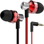 Betron DC950 In-Ear Headphones, Wired Earphones with Deep Bass, 3.5mm Jack, 11.5mm Driver, Ergonomic Design, Passive Noise Isolation, Tangle-Free Cable, and Sweatproof Build, Red