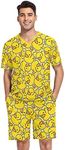 JHKKU Men's Pajama Set Short Sleeve Sleepwear V-Neck Pjs Sets Two-Pieces Loungewear with Pockets, Cute Yellow Duck, Medium