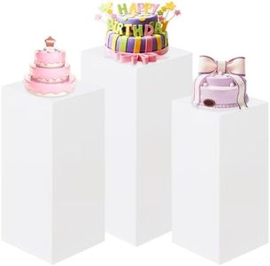 3PCS Square Pedestal Stands for Parties, White Metal Square Plinths Dessert Table Cube Display Pillars for Birthday Wedding Bridal Baby Shower Party Decorations(Small)