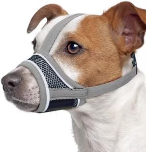Dog Muzzle, Breathable Dog Muzzle for Medium Dog with Over-Head Strap Mesh Soft Dog Muzzle with Reflective Strap Adjustable Anti-Barking Muzzle for Prevent Barking Biting and Chewing(L)