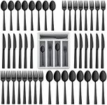 LIANYU 60-Piece Black Silverware Set with Organizer Tray, Stainless Steel Square Flatware Cutlery Set for 12, Black Eating Utensils for Home Restaurant, Dishwasher Safe, Mirror Finished