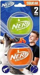 Nerf Dog Rubber Tennis Ball Dog Toys with Interactive Squeaker, Lightweight, Durable and Water Resistant, 2 Inches, for Small/Medium/Large Breeds, Two Pack, Mixed Colors