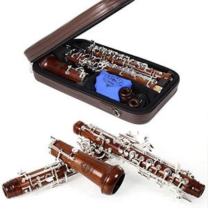 Rochix Oboe Professional Performance Level RHS13 Redwood Body Silver Plated Semi Automatic C Tone with 2 Reeds, 1 Cleaning Cloth, 1 Oboe Swab, 1 Thumb Rest, 1 Case and More