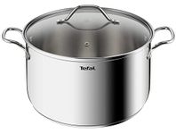 Tefal Intuition XL B8646404 Large Stainless Steel Cooking Pot 28 cm / 8 L, Induction, 5 Year Warranty, Premium 18/10 Stainless Steel, Size XL, Sturdy Handles, Glass Lid