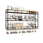 AKOGG Wine Storage Rack Wall Mounted With LED Light,Bar Hanging Shelves,liquor Bottle Display Shelf,Industrial Floating Wall Shelf With Wine Glass Holder,Metal Wine Display Racks For Kitchen,Black (S