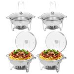 Restlrious Chafing Dish Buffet Set 4 Pack, 7.5 QT Stainless Steel Round Chafers and Buffet Warmers Set with Glass Viewing Lid and Lid Holder, Food Warmer for Catering, Party, Wedding, Banquet, Events