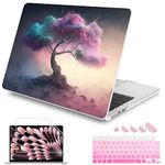 SUROCASE Compatible with MacBook Air 15 inch Case M3 M2 Chip 2024 2023 Release Model:A3114 A2941, Hard Shell Case with Screen Protector + Keyboard Cover and Dust Plug, Pink tree