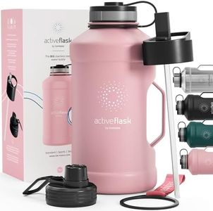 Botella agua acero inoxidable Active Flask + pajita (3 tapas) | Garrafa deportiva grande de 1,3 - 2,2 litros sin BPA y a prueba de fugas, Frasco de XL para deportes al aire libre | Cantimplora 1L 2L