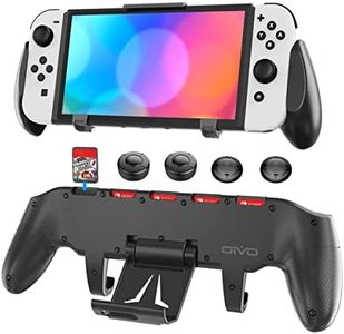 Switch Grip with Upgraded Adjustable Stand, Compatible with Nintendo Switch & OLED, OIVO Asymmetrical Grip with Adjustable Stand and 5 Game Slots-4 Thumb Caps Included