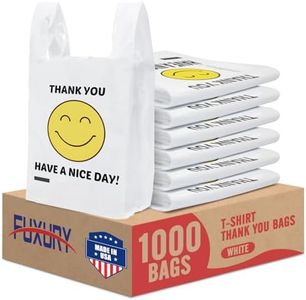 Fuxury 1000 Count Happy Smiling Face Thank You Plastic Bags (11.5 x 6.5 x 21) White, Have a Nice Day T-shirt Bags for Business, Grocery, Take Out, To Go, Retail Shopping in Bulk (Made in USA)