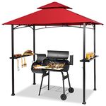 Giantex Grill Gazebo, 8ft x 5ft Grill Station with Canopy, Heavy Duty Steel Frame, 2 Side Shelves, 5 Hooks, 8 Ground Stakes, Outdoor Grill Shelter Barbecue Tent for Backyard Patio Camping (Burgundy)