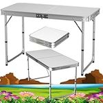 Lucn 4ft Folding Picnic Table Pop-Up Camping Kitchen Work Top Table Trestle Table Indoor Outdoor Garden Catering Folding Table for Picnic Party Dinner 4ft x 2ft Adjustable 3-Height 2.3/2/1.8FT