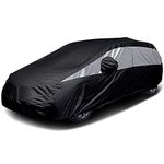 Titan Jet Black Poly 210T Car Cover for Hatchbacks 419-460 cm. Waterproof, UV Protection, Scratch Resistant, Driver-Side Zippered Opening. Fits Prius, Focus, Civic and More.