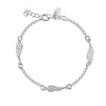 Amberta 925 Sterling Silver - 1.8 mm Bracelet for Women - Adjustable Rolo Belcher Bracelet Chain - Angel Wings Charms - Length 7" to 8 in / 17 to 19 cm