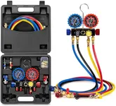 VIVOHOME HVAC Manifold Gauge Set for R134a R410a R22 R32 Refrigerant, 4 Valve Automotive AC Gauges with 5ft Hoses for Car Freon Charging and Evacuation