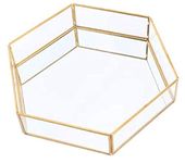 VDIX Glass Tray, with Mirror Base Glass Jewelry Tray, Mirror Base Vanity Tray, Home Table Decoration, Makeup Organizer, Vanity Tray (Glass -Hexa - 8 x 9), Hexagonal, Gold