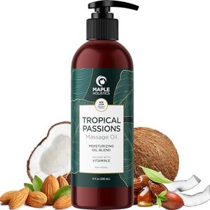 Tropical Sensual Massage Oil for Couples - Non Staining Relaxing Full Body Massage Oil with Moisturizing Sweet Almond Oil with Vitamin E Fractionated Coconut Oil and Jojoba Oil for Effortless Glide