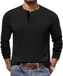 COOFANDY Men Long Sleeve Casual T Shirt Basic Solid Button Henley Daily Shirt with Pocket Black