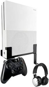 Chanvoo Metal Vertical Wall Mount Compatible with Xbox One S, Securing Wall Bracket with Detachable Controller & Headphone Holder Kit (Black)