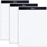 Alitte Graph Paper Pad, Pack of 3, White Letter Size - 4x4 Quad Grid Paper, With Blue Lines - Easy-Tear Perforations, 11x8.5 Cardboard Backing - Graph Notepads for School, Office -50 Sheets per Pad