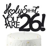 veegood Happy 26th Birthday Cake Topper 26 Birthday Cake Toppers-Black Glitter, Funny 26th Cake Topper for Men,26 Cake Topper For Women, 26th birthday decorations,26th Birthday Cake Topper Twenty Six