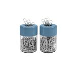 Acrimet Magnetic Paper Clip Holder Dispenser, Round Design, 100 Regular Paper Clip Capacity (Clear Crystal Base/ Blue Magnetic Lid) (2 pack)