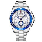 Stührling Original Men's Chronograph Dive Watch with Stainless Steel Bracelet Quickset Date Screw Down Crown Water Resistant up to 10 ATM, Blue