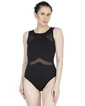 The Dance Bible Women Black Stretchable Leotard One Piece Mesh Panel Design Bodysuit (X-Small)