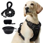 BYTO® No Pull Dog Harness, Adjustable Soft Padded Dog Vest, Reflective Strips, Easy Control with a 1000ml Foldable Dog Bowl, Heavy Duty 5ft Dog Lead, and Dog Waste Bag Dispenser (Black, Large)