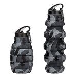 Collapsible Travel Water Bottle 19.6 oz, Reuseable BPA Free Silicone Foldable Water Bottles for Gym Camping Hiking, Portable Leak Proof Sports Water Bottle with Carabiner (Dark gray camouflage cup)