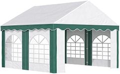 Outsunny 4 x 4m Garden Gazebo with Sides, Galvanised Marquee Party Tent with Four Windows and Double Doors, for Parties, Wedding and Events