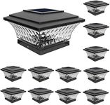 HUYIENO Solar Post Cap Lights Outdoor LED Lighting Deck Fence Cap Light Two Light Modes Warm White/Bright White Suitable for 4x4 Wooden Posts (Black, 12pk)