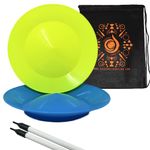 Set of 2 Spinning Plates and Sticks - Flexi Kid's Plate Spinning Set - Includes Cascade Carry Bag (Blue and Yellow)