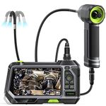 360° Articulating Borescope with 5'' Monitor, Teslong Mechanics Inspection Camera with 4-way Joystick Articulation, HD Steerable Endoscope with Light, See in Wall Engine Hole Camera (0.24inch-5FT)