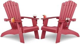 Cecarol Oversized Adirondack Chair Set of 2, Outdoor Fire Pit Chair with Cup Holder, Adirondack Patio Chair Weather Resistant for Outside, Porch, Lawn, Garden- AC01, Red(Wood Grain)