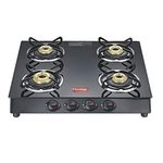 Prestige Marvel Plus 4 Burner Glass Top Gas Stove, GTM 04, Black, Manual