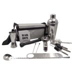 Bar Box Travel Kit Bag | Easy to Carry Portable Mini bar Liquor Tool Set (Grey - Silver)