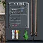 4 THOUGHT Acrylic Weekly Planner Fridge Calendar, Magnetic Acrylic Whiteboard for Refrigerator 30 x 40cm Clear Vertical Weekly Calendar White Board with 6 Markers 1 Rag for Wall Kitchen Home, Silver