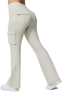 Yoga Flare Leggings for Women High Waisted Yoga Casual Pants Workout Leggings Cargo with 6 Pockets Bootcut Pants,Khaki M