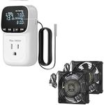 DEWENWILS Digital Temperature Controller, Heavy Duty 15A/1800W Thermostat Outlet Plug, VA Display Heating Cooling Control Timer, 2 Pack 120V AC Fan, Waterproof Exhaust Fan 120mm, 18W 2850RPM 90CFM, DI