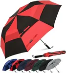 G4Free 62inch Portable Golf Umbrella Automatic Open Large Oversize Vented Double Canopy Windproof Waterproof Sport Umbrellas(Black/Red)