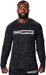 TAKE Notice! Long Sleeve 100% Cotton T-Shirt - for Athletes and Fans of UFC MMA and Boxing, Black Storm Camo, Medium