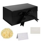 KISPATTI Gift Box Set, Black Gift Box with Ribbon Deep Gift Box With Magnetic Lids 28x18x12cm Gift Box Shredded Tissue Paper Greeting Cards for Christmas Birthday Wedding Anniversary