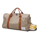 MOLLYGAN Travel Duffel Bag Large Capacity Yoga Gym Bag Durable Duffle Sports Bag with Shoes Compartment Tote Bag for Men and Women, Khaki